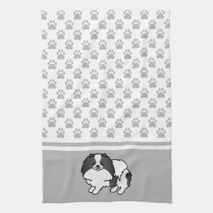Zwart-Witte Pomeranian Met Grijze Pootjes Patroon Theedoek
