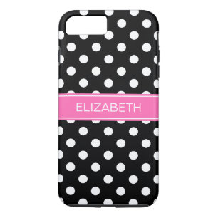 Zwart-witte pooldots #2 Hot PInk Naam Monogram Case-Mate iPhone Case