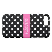 Zwart-witte pooldots #2 Hot PInk Naam Monogram Case-Mate iPhone Case (Achterkant (Horizontaal))