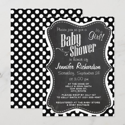 Zwart-witte pooldots; alkbordvormig kaart (Voorkant / Achterkant)