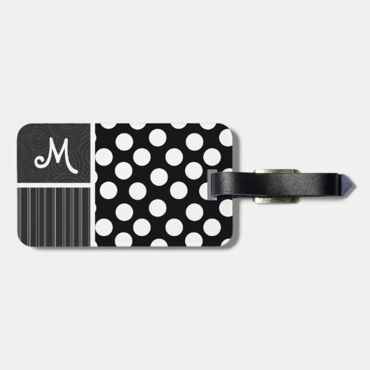 Zwart-witte pooldots bagagelabel (Achterkant horizontaal)