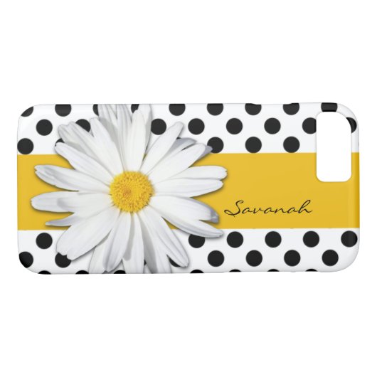 Zwart-witte pooldots, Daisy iPhone 7 Hoesje (Achterkant (Horizontaal))