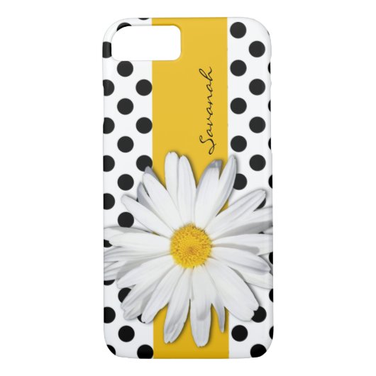 Zwart-witte pooldots, Daisy iPhone 7 Hoesje (Achterkant)