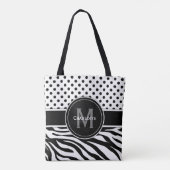 Zwart-witte pooldots en dierlijke afdrukken tote bag (Achterkant)