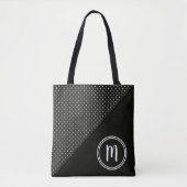 Zwart-witte pooldots en vast monogram tote bag (Voorkant)