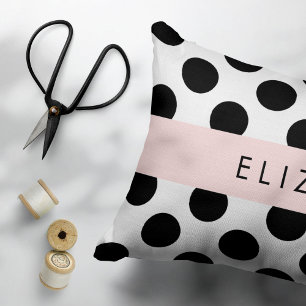 Zwart-witte pooldots, gedopt, Jouw naam Accent Kussen
