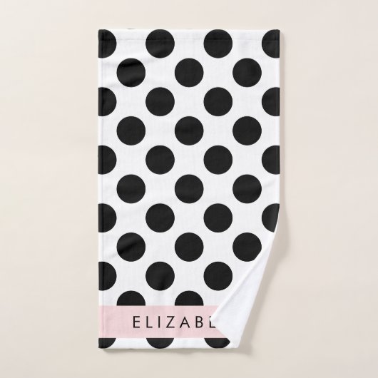 Zwart-witte pooldots, gedopt, Jouw naam Bad Handdoek (Handdoek)