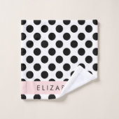 Zwart-witte pooldots, gedopt, Jouw naam Bad Handdoek (Wasdoekje)