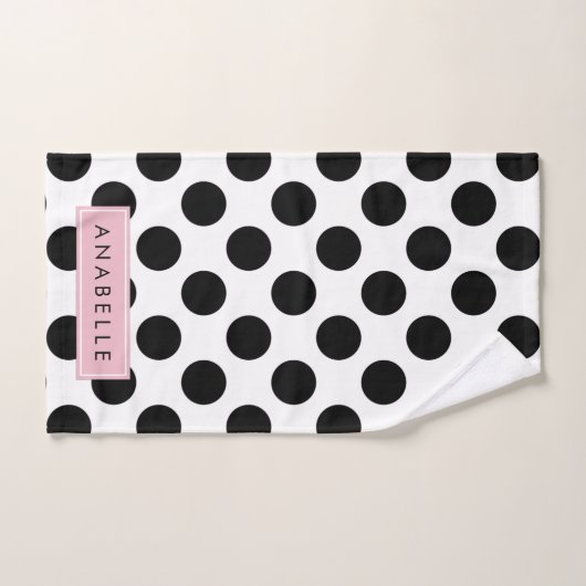 Zwart-witte pooldots, gedopt, Jouw naam Bad Handdoek (Handdoek)