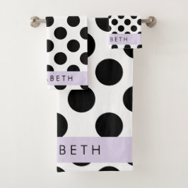 Zwart-witte pooldots, gedopt, Jouw naam Bad Handdoek