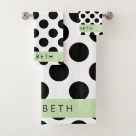 Zwart-witte pooldots, gedopt, Jouw naam Bad Handdoek