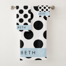 Zwart-witte pooldots, gedopt, Jouw naam Bad Handdoek