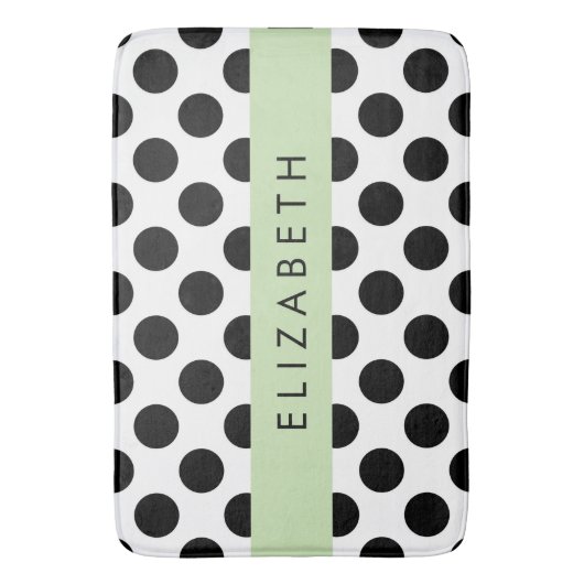 Zwart-witte pooldots, gedopt, Jouw naam Badmat (Voorkant Verticaal)