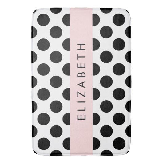 Zwart-witte pooldots, gedopt, Jouw naam Badmat (Voorkant Verticaal)