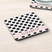 Zwart-witte pooldots, gedopt, Jouw naam Bier Onderzetter (Linkerzijde)