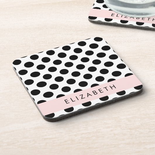 Zwart-witte pooldots, gedopt, Jouw naam Bier Onderzetter (Linkerzijde)