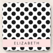 Zwart-witte pooldots, gedopt, Jouw naam Bier Onderzetter (Voorkant)