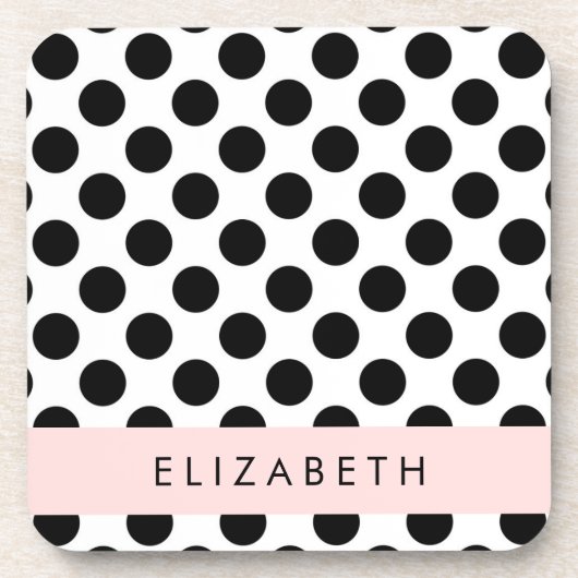 Zwart-witte pooldots, gedopt, Jouw naam Bier Onderzetter (Voorkant)