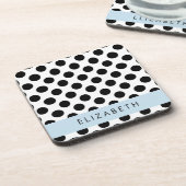 Zwart-witte pooldots, gedopt, Jouw naam Bier Onderzetter (Linkerzijde)
