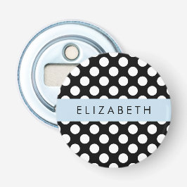 Zwart-witte pooldots, gedopt, Jouw naam Button Flesopener