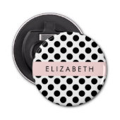 Zwart-witte pooldots, gedopt, Jouw naam Button Flesopener (Voorkant)