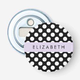 Zwart-witte pooldots, gedopt, Jouw naam Button Flesopener
