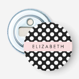 Zwart-witte pooldots, gedopt, Jouw naam Button Flesopener