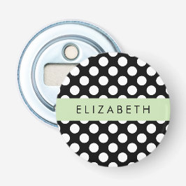 Zwart-witte pooldots, gedopt, Jouw naam Button Flesopener