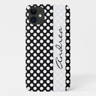 Zwart-witte pooldots, gedopt, Jouw naam iPhone 11 Hoesje