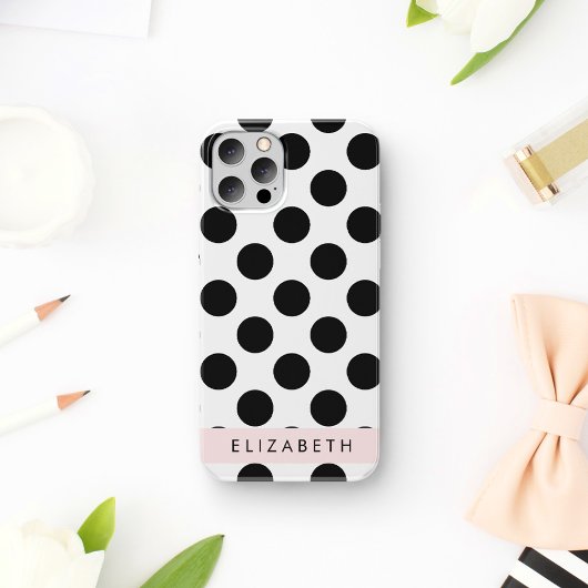 Zwart-witte pooldots, gedopt, Jouw naam Case-Mate iPhone Case