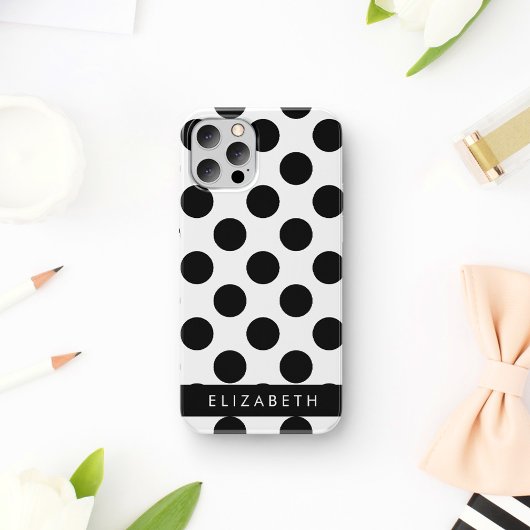 Zwart-witte pooldots, gedopt, Jouw naam Case-Mate iPhone Case