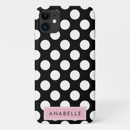 Zwart-witte pooldots, gedopt, Jouw naam Case-Mate iPhone Case (Achterkant)