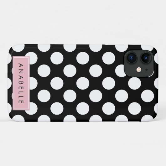 Zwart-witte pooldots, gedopt, Jouw naam Case-Mate iPhone Case (Achterkant (horizontaal))