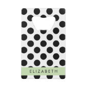 Zwart-witte pooldots, gedopt, Jouw naam Creditkaart Flessenopener (Achterkant)