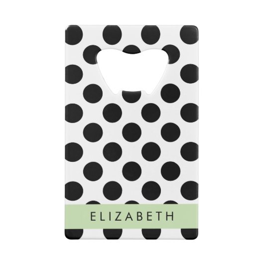 Zwart-witte pooldots, gedopt, Jouw naam Creditkaart Flessenopener (Achterkant)