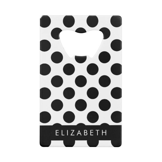 Zwart-witte pooldots, gedopt, Jouw naam Creditkaart Flessenopener (Voorkant)