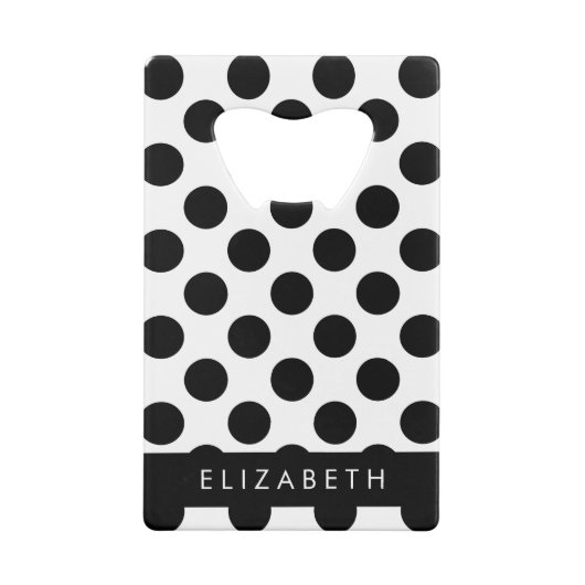 Zwart-witte pooldots, gedopt, Jouw naam Creditkaart Flessenopener (Achterkant)