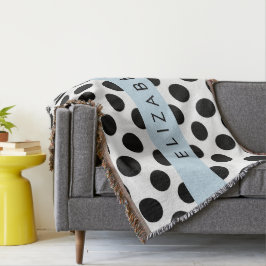 Zwart-witte pooldots, gedopt, Jouw naam Deken