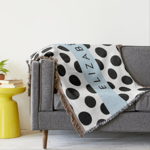 Zwart-witte pooldots, gedopt, Jouw naam Deken