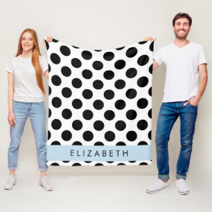 Zwart-witte pooldots, gedopt, Jouw naam Fleece Deken