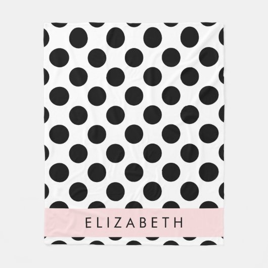 Zwart-witte pooldots, gedopt, Jouw naam Fleece Deken (Voorkant)