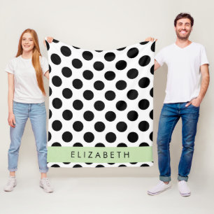 Zwart-witte pooldots, gedopt, Jouw naam Fleece Deken