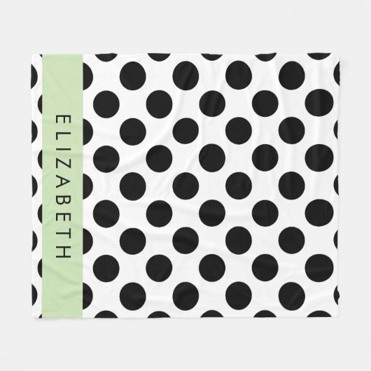 Zwart-witte pooldots, gedopt, Jouw naam Fleece Deken (Voorkant (Horizontaal))