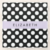 Zwart-witte pooldots, gedopt, Jouw naam Glazen Onderzetter (Voorkant)