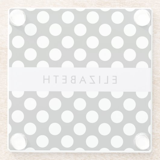 Zwart-witte pooldots, gedopt, Jouw naam Glazen Onderzetter (Achterkant)