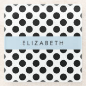 Zwart-witte pooldots, gedopt, Jouw naam Glazen Onderzetter (Voorkant)