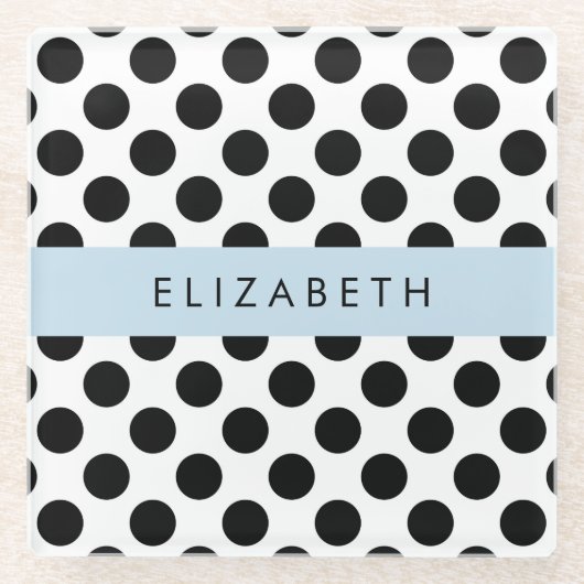 Zwart-witte pooldots, gedopt, Jouw naam Glazen Onderzetter (Voorkant)