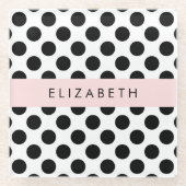 Zwart-witte pooldots, gedopt, Jouw naam Glazen Onderzetter (Voorkant)