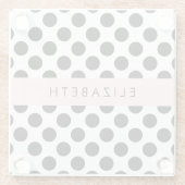 Zwart-witte pooldots, gedopt, Jouw naam Glazen Onderzetter (Achterkant)