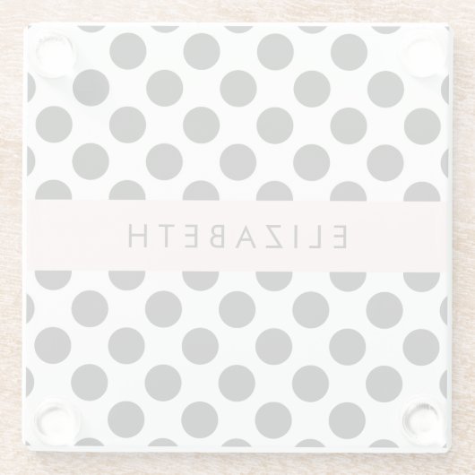 Zwart-witte pooldots, gedopt, Jouw naam Glazen Onderzetter (Achterkant)